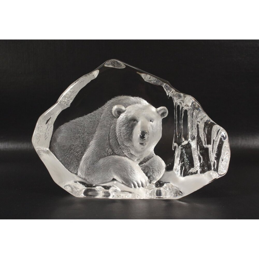 Vintage Mats Jonasson Bears Målerås Sweden Lead Crystal Paperweights Bear Signed